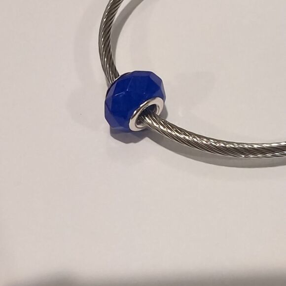 Silver Blue Faceted Charm for Pandora Style Bracelet - Picture 3 of 4